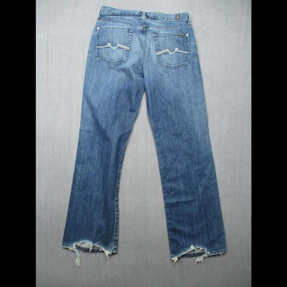 Mens 7 for All Mankind Relaxed Button Fly jeans size 32x32  Ripped Cuffs/ Hem - Picture 6 of 9